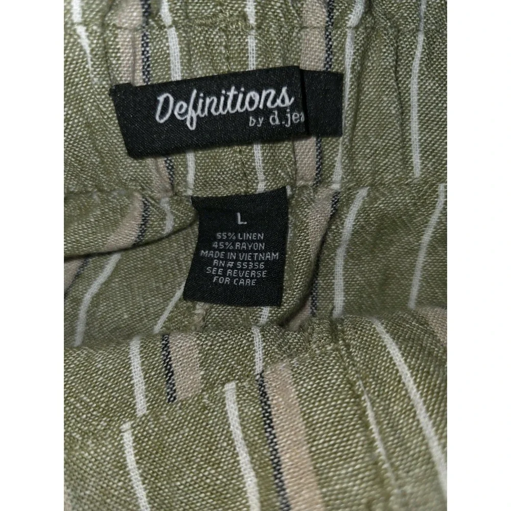 Linen Blend Bohemian Women's Definitions by D. Jeans Green Stripe Shorts Sz L